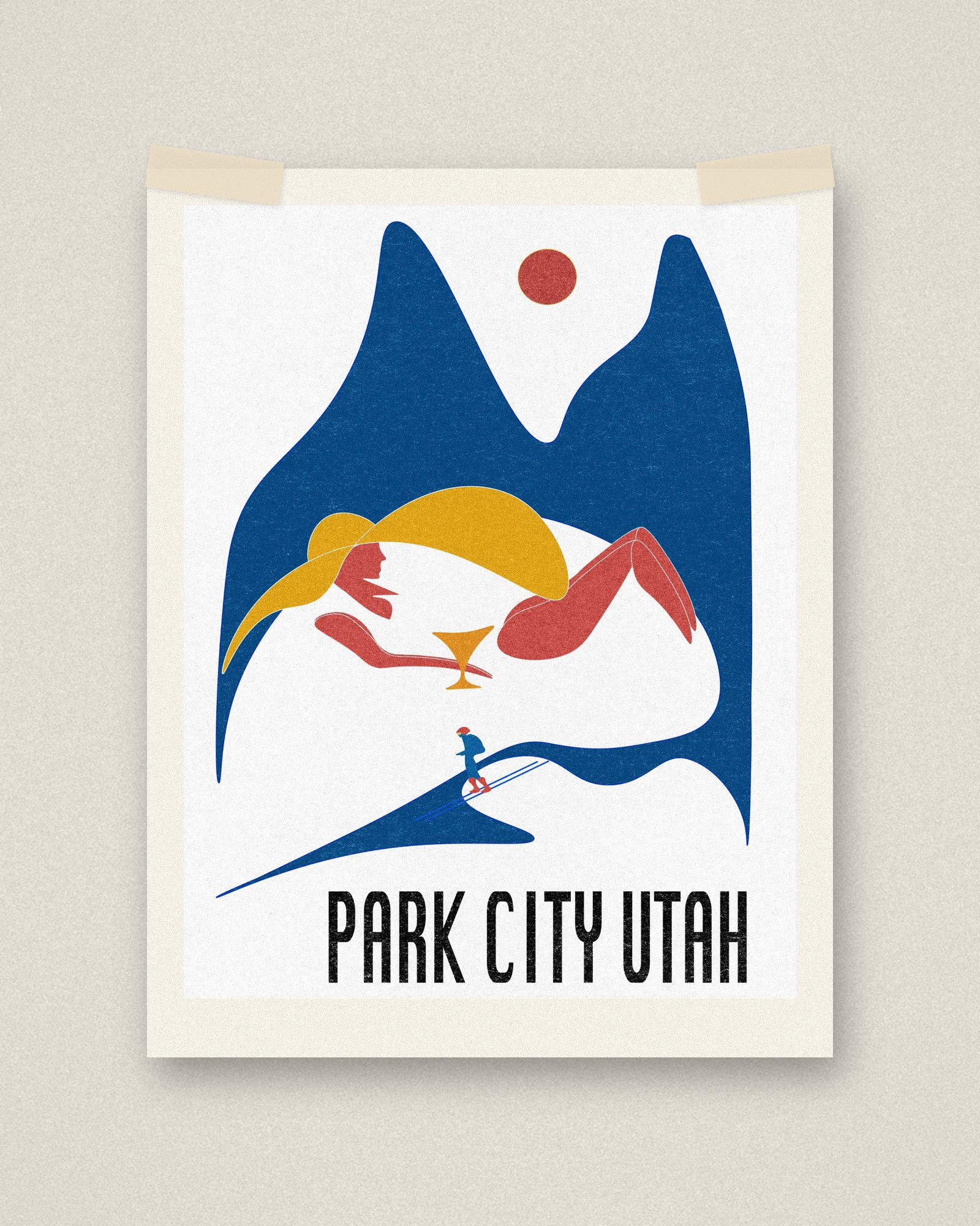 Park City travel poster printed and taped to a wall